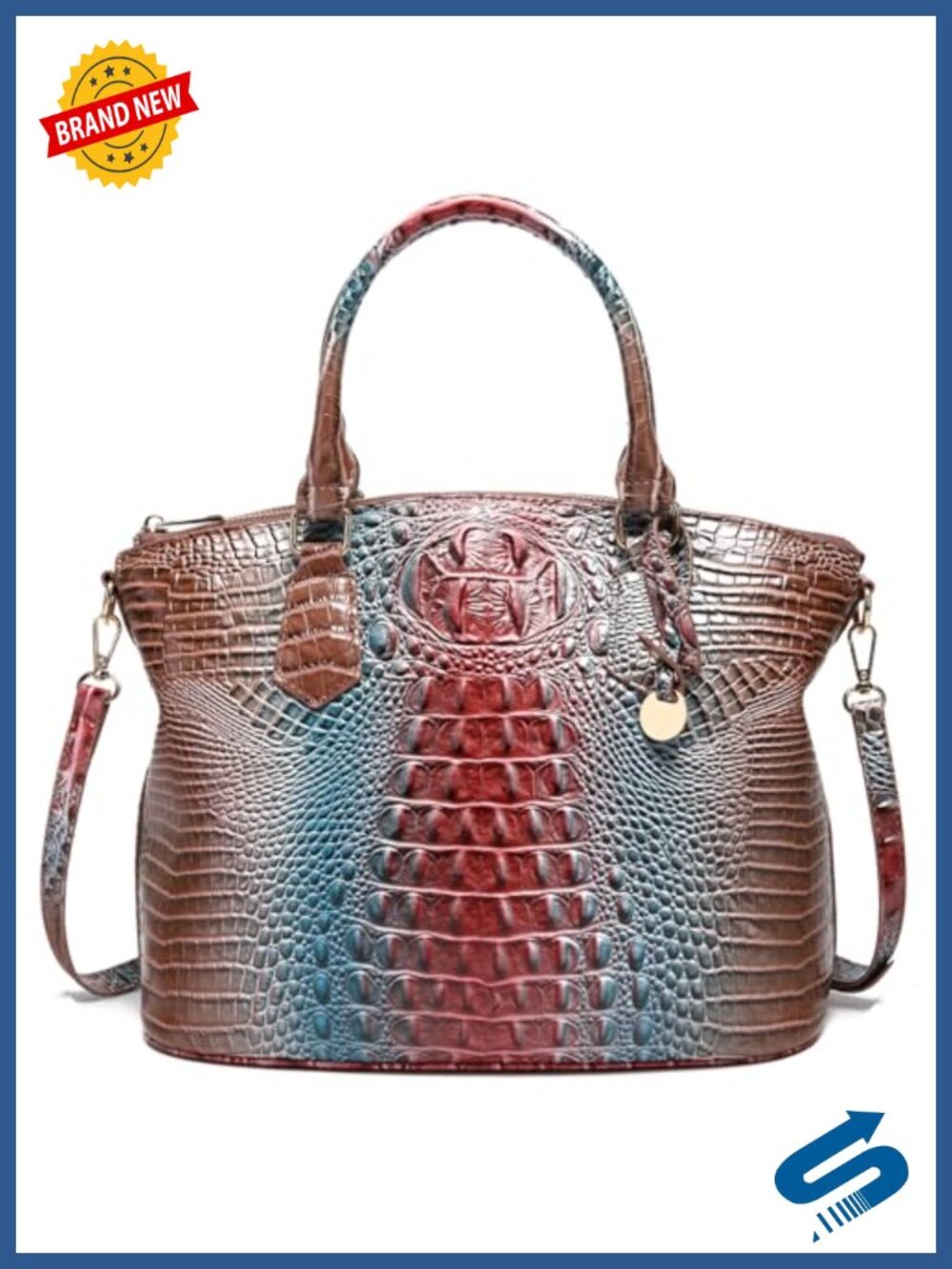 Vegan Leather Crocodile Satchel Purse with Shoulder Strap